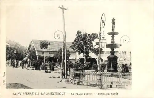Ak Saint Pierre de la Martinique, La Place Bertin, Fontaine Agnes