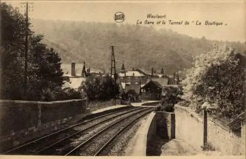 Ak Waulsort Ardennes, Bahnhof, Tunnel "La Boutique", Gleise, Berge, Gebäude