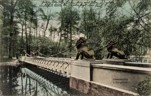 Ak Berlin Tiergarten, Löwenbrücke, idyllische Natur, Wasser, Tiergarten