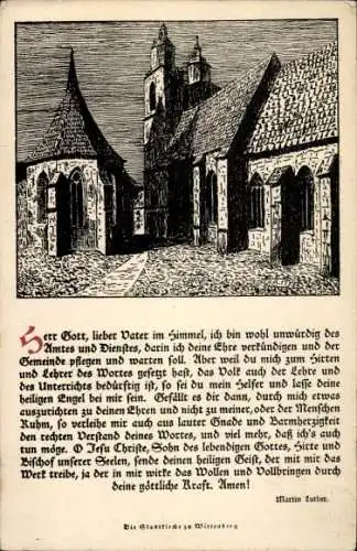 Ak Lutherstadt Wittenberg, Stadtkirche  Gebet von Martin Luther, Deutsche Messe, Luthers Lieder