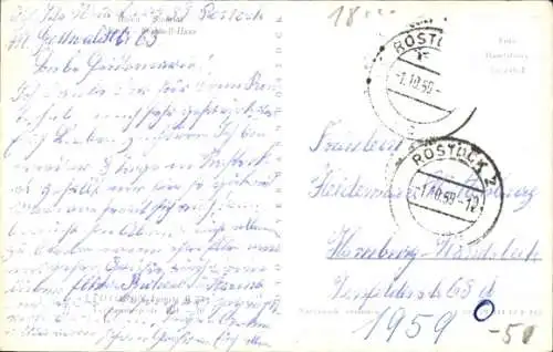 Ak Hansestadt Rostock, Schiff, Kirchturm, historische Gebäude, Stadtansicht, Rostock