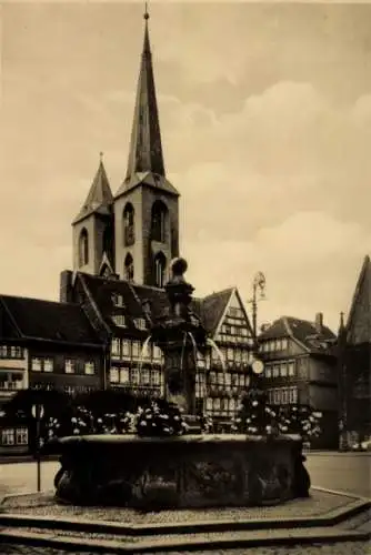 Ak Halberstadt am Harz, Brunnen, Markt