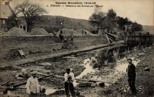 Ak Denain Nord, Guerre Mondiale 1914-18, Bauarbeiten am Kanal, menschen, Schutt