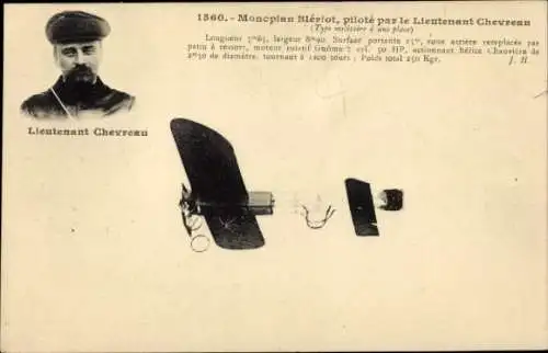CPA Monoplan Blériot, piloté par le Lieutenant Chevreau