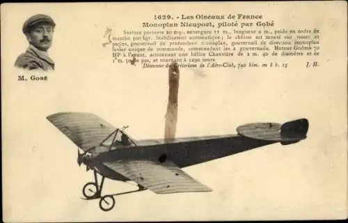 CPA Les Oiseaux de France, Monoplan Nieuport, piloté par Gobé