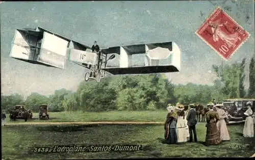 Ak L'Aéroplane Santos Dumont, Doppeldecker, Luftfahrt
