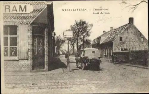 Ak Westvleteren Poperinge Westflandern, Tramstilstand, Bahnhof, Straßenpartie