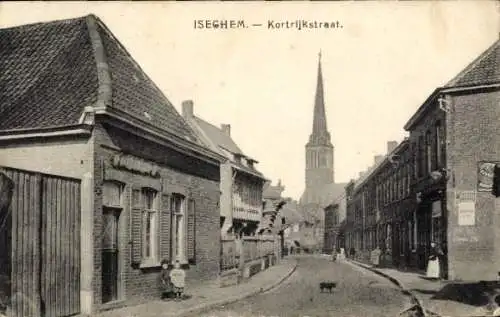 Ak Izegem Iseghem West-Vlaanderen, Kortrijkstraat, Kirche