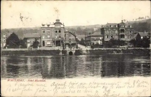 Ak Waulsort Ardennes, Hotel Martinot, historische Architektur, Flussansicht, Postkarte