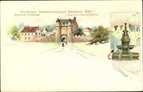 Litho Bruxelles Brüssel, Exposition Internationale 1897, Kermesse, Brunnen