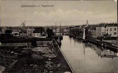 Ak Hellevoetsluis Südholland, Gesamtansicht, Windmühle