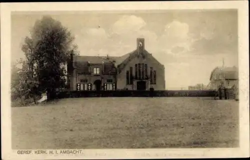 Ak Hendrik Ido Ambacht Südholland, Geref. Kerk H. I.  Gebäude mit Garten