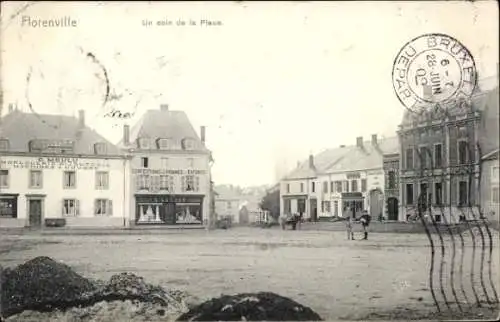 Ak Florenville Wallonien Luxemburg, Platzansicht, Geschäfte, historische Gebäude, Poststempel,...