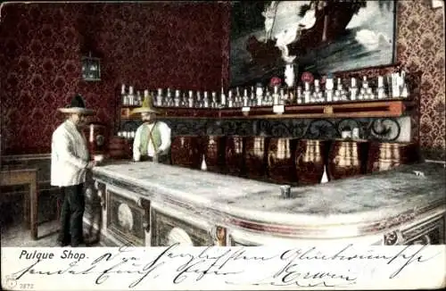Ak Mexiko, Interior de una pulqueria, Pulque Shop, Bar, Tresen, Alkohol, Schänke