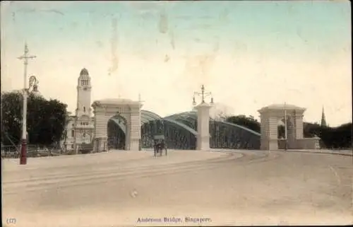 Ak Singapore Singapur , Anderson Bridge, historische Brücke, Stadtansicht, frühere Architektur