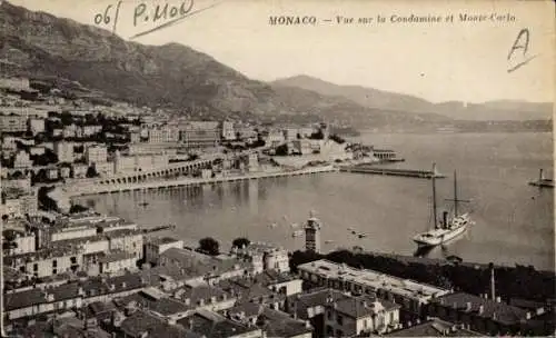 Ak Monte Carlo Monaco, Blick auf die Hafenanlagen, Condamine, Monte-Carlo, Berge im Hintergrund