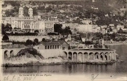 Ak Monte Carlo Monaco, COTE D'AZUR,  Casino, Tir aux Pigeons, Küstenansicht