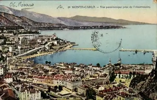 Ak Monte Carlo Monaco, Panoramablick, Hafen, Gebäude, mediterrane Landschaft, observatorische Sic