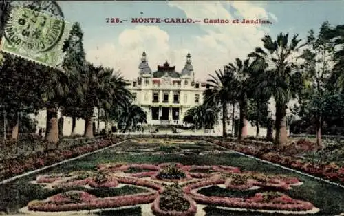 Ak Monte Carlo Monaco, Casino und Gärten, Palmen,  Architektur