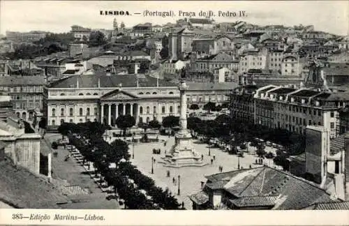 Ak Lisboa Lissabon Portugal, Vogelperspektive auf Praça de D. Pedro IV, monumentales Gebäude, Sta