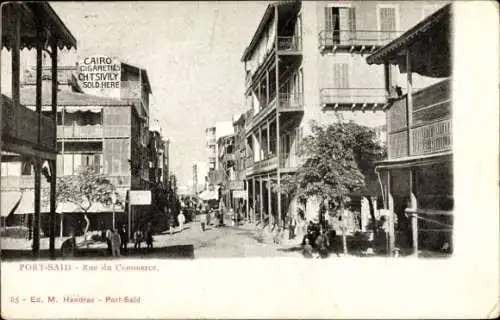Ak Port Said Ägypten,  Rue du Commerce, Gebäude, Straßenszene