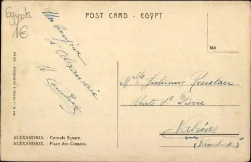 Ak Alexandria Ägypten, Place des Consuls