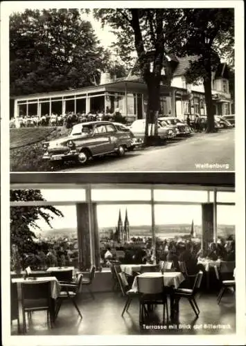 Ak Billerbeck in Westfalen, Weißenburg, Terrasse mit Blick auf  Autos, Restaurant