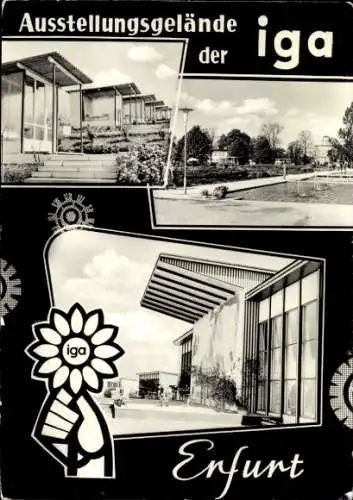 Ak Erfurt in Thüringen,  mit Fotomontage, iga Ausstellungsgelände, Architektur, schwarz-weiß