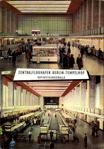 Ak Berlin Tempelhof, Flughaden, Abfertigungshalle, Geschäfte, Passanten