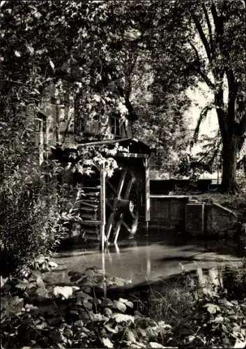 Ak Schwerin in Mecklenburg, Wassermühle mit Wasserrad, naturbelassene Umgebung, Schwarz-Weiß-Aufn
