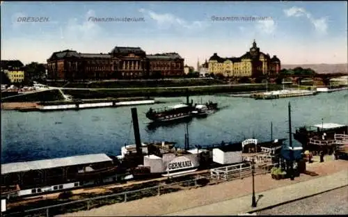 Ak Dresden Neustadt, Königliches Finanzministerium, Gesamtministerium, Dampfer Germania