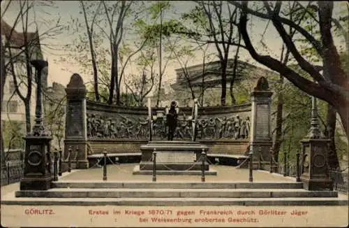 Ak Görlitz in der Lausitz, Denkmal für Görlitzer Jäger, Krieg 1870/71, Eroberung Weissenburg