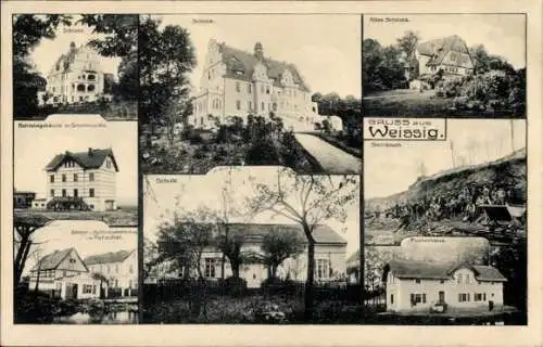 Ak Weißig Oßling in der Oberlausitz, Betriebsgebäude, Schloss, Steinbruch