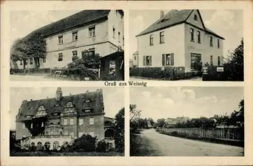 Ak Weißig Oßling in der Oberlausitz, Gasthof, Straßenpartie
