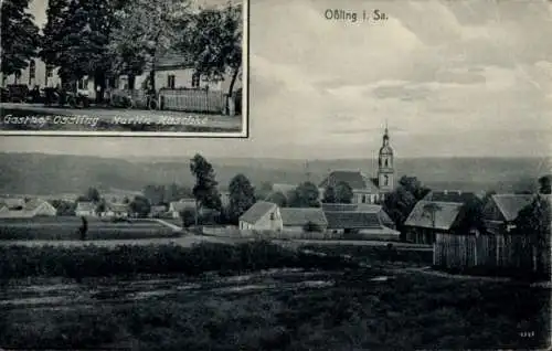 Ak Oßling Ossling in der Oberlausitz, Dorfansicht, Gasthof Ossling Martin Haschke