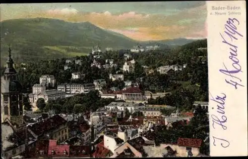 Ak Baden Baden am Schwarzwald, Stadtpanorama vom Neuen Schloss gesehen