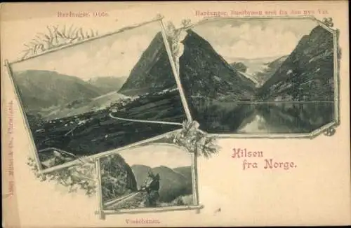Ak Hardanger Norwegen, Berge, Fjord, Hardanger, Vossebanen, alte Postkarte