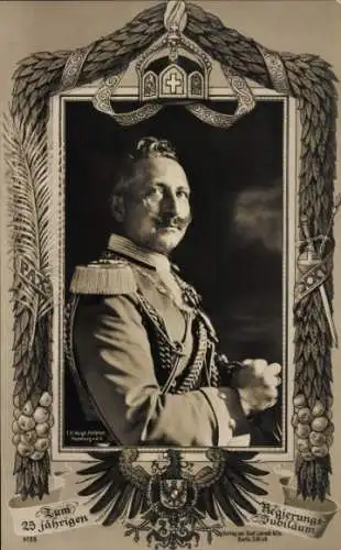 Passepartout Ak Kaiser Wilhelm II., 25 jähriges Regierungsjubiläum, Portrait, Uniform
