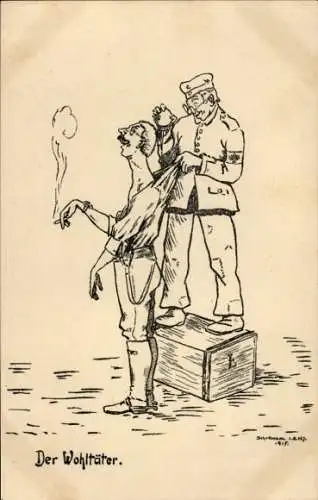 Künstler Ak Schellmann, Der Wohltäter, Soldaten, 1. WK