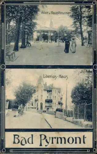 Ak Bad Pyrmont in Niedersachsen, Allee, Hauptbrunnen, Liborius-Haus