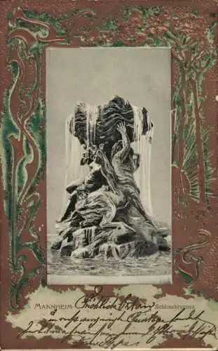 Präge Passepartout Ak Mannheim in Baden, Schlossbrunnen