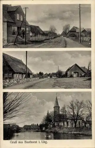 Ak Basthorst im Herzogtum Lauenburg, Straßenpartie, Teilansichten, Kirche