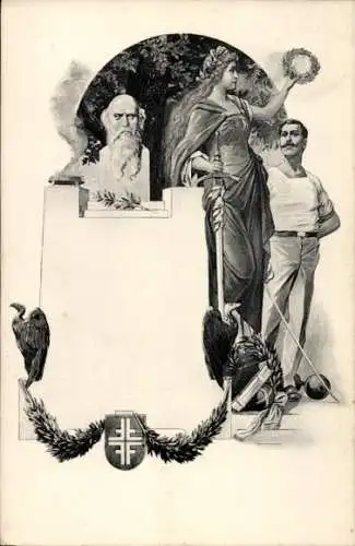 Ak Deutscher Turnerbund, Turner, Siegeskranz, Büste Turnvater Jahn