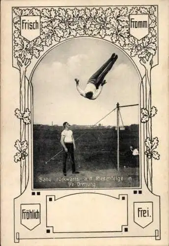 Passepartout Ak Turner, Salto rückwärts a.d. Riesenfelde in 1/2 Drehung, Frisch fromm fröhlich frei