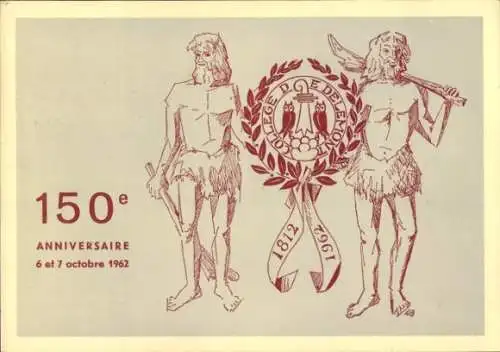 Ak Delsberg Delémont Kanton Jura, College de Delemont, 150. Jubiläum 1812-1962, Festkarte