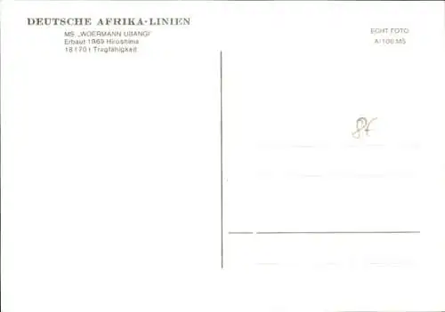 Ak Frachtschiff MS Woermann Ubangi, Deutsche Afrika-Linien