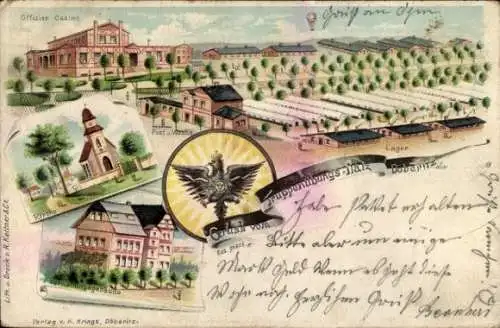 Litho Dallgow Döberitz im Havelland, Truppenübungsplatz, Lager, Fesselballon, Offizierskasino