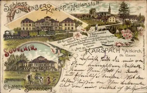 Litho Carspach Karspach Elsass Haut Rhin, Schloss Sonnenberg, Kneippsche Heilanstalt