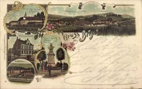 Litho Bitche Bitsch Lothringen Moselle, Panorama, Kaiser Wilhelm Denkmal, Neue Kaserne, Institut