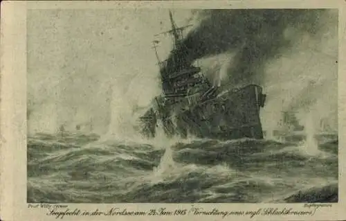 Künstler Ak Stöwer, Willy, Seegefecht in der Nordsee 24. Januar 1915, englischer Schlachtkreuzer